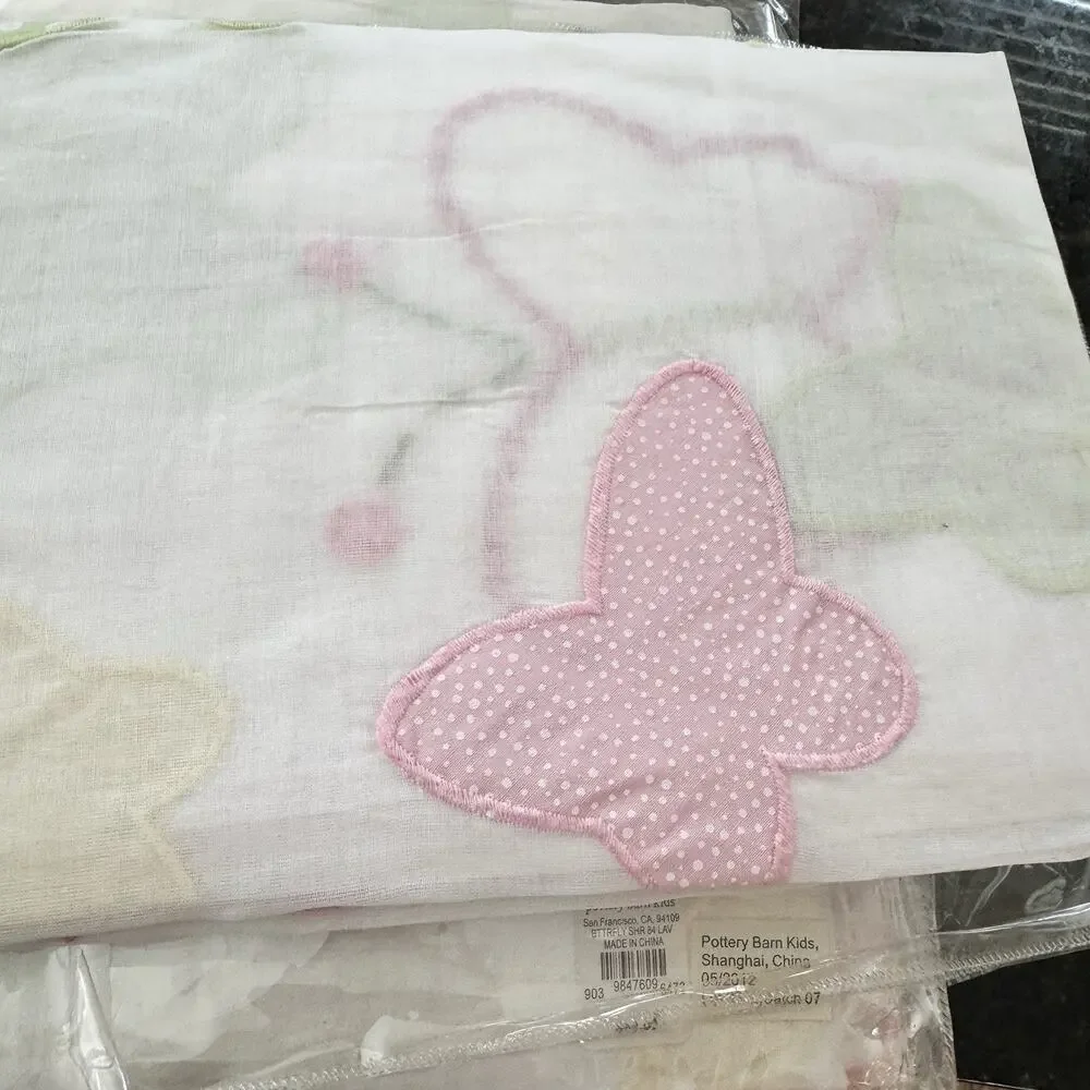 NWT Pottery Barn Curtain‎ Panel Dot Butterfly Pink Green Yellow Sheer 84” Pole